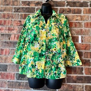 Samantha Grey Green Yellow Abstract Shirt Women’s Size:12 100% cotton